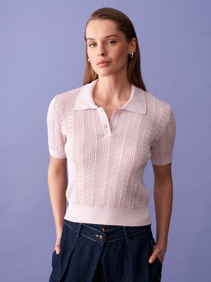 Dilvin 10781 Polo Yaka Ajurlu Triko Bluz-Pudra