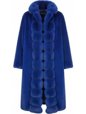 SLK Kadın Peluş Kürk Detaylı Oversize Kaban – Saks Mavi