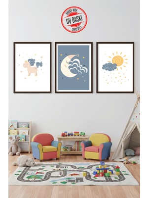 Giftcrea Uv Baskılı Çocuk Odası 3'lü Ahşap Mdf Tablo Seti - V25