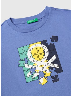 United Colors Of Benetton Mavi Erkek Çocuk Baskılı T-Shirt 3I1XC10S2