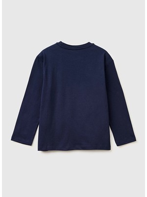 United Colors Of Benetton Lacivert Erkek Çocuk Baskılı T-Shirt 3I1XC10S2
