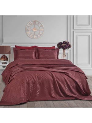 Dantela Justo Jakarlı Çift Kişilik Yatak Örtüsü Seti (250X260)-BORDO
