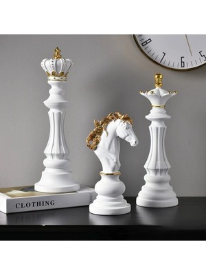 Özbience Şık 3’lü Satranç Takımı, Beyaz ve Gold Detaylar, 25X35X37 cm