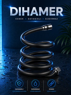 Dihamer 150 cm Pvc Duş Hortumu – Esnek, Dayanıklı, Sızdırmaz Krom Bağlantılı Universal Duş Başlığı Hortumu