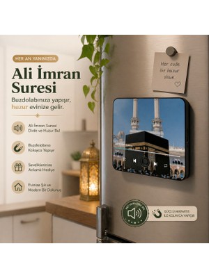 Nuha Ali Imran Suresi Sesli Buzdolabı Magneti | Şarjlı, 4 Saat Çalışma, Güçlü Mıknatıs, Manevi Hediye