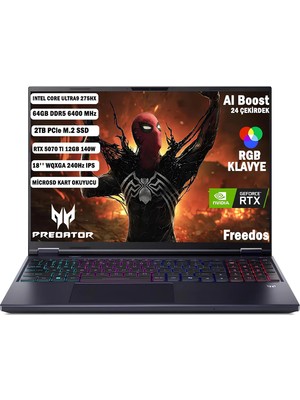 Acer Predator PHN18-72 Core Ultra9 275HX 64 GB 2 TB RTX 5070TI 18'' WUXGA IPS 240 Hz Freedos NH.QVMEY.001