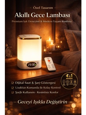 Şarjlı LED Gece Lambası Uzaktan Kumandalı Başucu Lambası Dijital Saatli Masa Lambası Işıldak