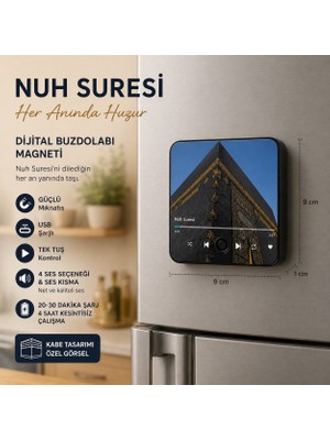 Nuha Nuh Suresi Sesli Dijital Buzdolabı Magneti | USB Şarjlı | 4 Saat Çalışma | Güçlü Mıknatıs | Tek Tuş Kontrol