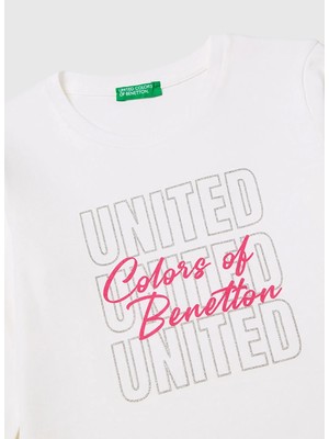 United Colors Of Benetton Beyaz Kız Çocuk Simli T-Shirt 3I9WC10S7