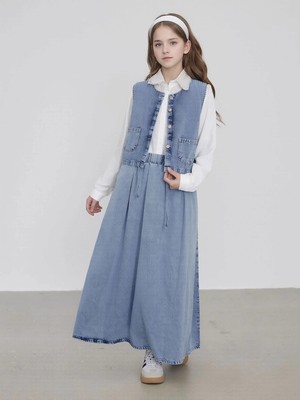 Asortix Kız Çocuk Denim Kumaş 3’lü Takım Kot Ceket Eetek Gömlek Tesettür SET-AÜT-0007