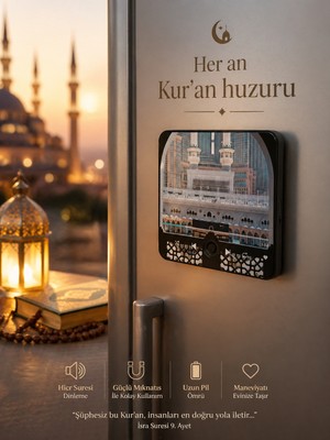 Nuha Hicr Suresi Dinleme | Manyetik Buzdolabı Magneti | Tek Tuşla Kur’an | USB Şarjlı | Manevi Hediye