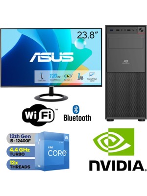 Şafak-Ofis Pc 24" Asus Monitörlü Intel Core I5 12400F 6 Çekirdek Gt 4gb 16GB Ram 500GB M.2 SSD 600W Win 11 Pro Wi-Fi Masaüstü Ofis ve Öğrenci Bilgisayarı Seti