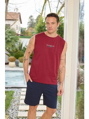 Relax Mode Erkek Bordo Sıfır Kol Şortlu Pijama Takımı - 6180-5R