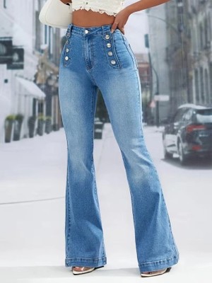 Secret Sita Kadın Yüksek Bel Önden Düğme Detaylı Parçaya Doğru Geniş Kot Pantolon