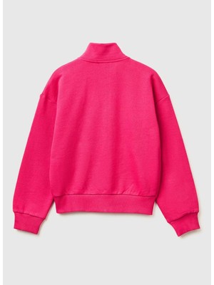 United Colors Of Benetton Koyu Pembe Kız Çocuk Simli Sweatshirt 3J68C505U