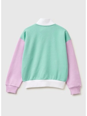 United Colors Of Benetton Pembe - Beyaz Kız Çocuk Simli Sweatshirt 3J68C505U