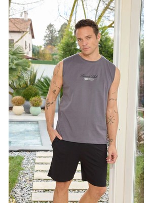 Relax Mode Erkek Gri Sıfır Kol Şortlu Pijama Takımı - 6180-3R
