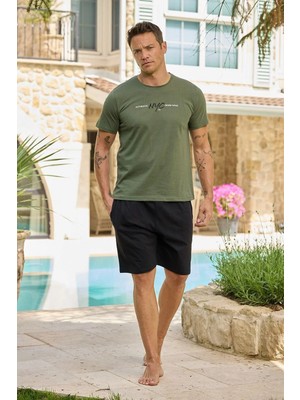 Relax Mode Erkek Penye Haki Kısa Şortlu Pijama Takımı - 6170-8R