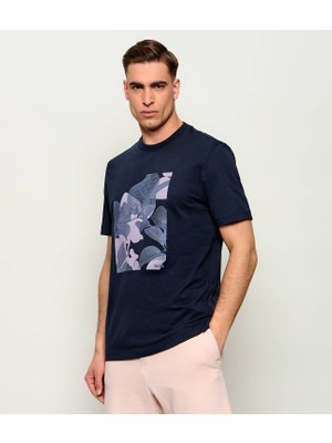 Boss Erkek Desenli Bisiklet Yaka Kısa Kol Lacivert T-Shirt 50559754-404