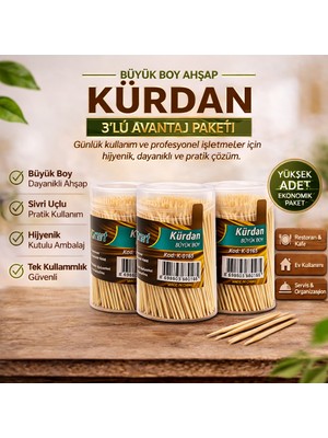 Popüler Sepet Kürdan Büyük Boy Ahşap Kürdan Hijyenik Paket Tek Kullanımlık Dayanıklı Kürdan Seti 3 Adet