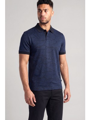 Boss Erkek %100 Pamuklu Logolu Kısa Kollu Mavi Polo Yaka T-Shirt 50558855-404