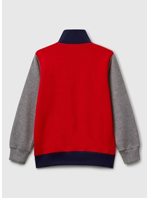 United Colors Of Benetton Kırmızı - Gri Erkek Çocuk Baskılı Sweatshirt 3J68C501B