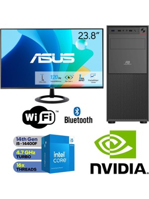 Şafak-Ofis Pc 24" Asus Monitörlü Intel Core I5 14400F 10 Çekirdek Gt 4gb 16GB Ram 500GB M.2 SSD 600W Win 11 Pro Wi-Fi Masaüstü Ofis ve Öğrenci Bilgisayarı Seti