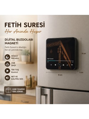 Nuha Fetih Suresi Çalan Kabe Temalı Dijital Buzdolabı Magneti | USB Şarjlı | 4 Saat Kesintisiz Çalışma | Manevi Hediye