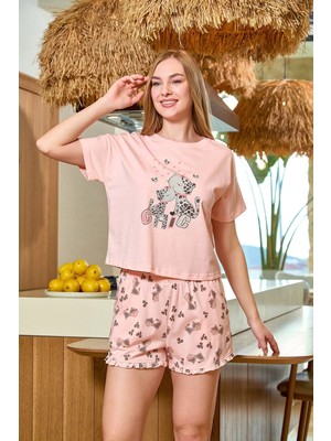 Amora Fancy Clothing Aqua 25503 Kadın Baskı Detay Kısa Kol Pijama Şort Takım