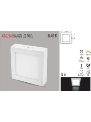 Mikasso CT-5234 18W/6400K Sıvaüstü LED Armatür Kare (Beyaz)