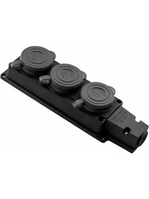 Mikasso HV4123 – 1×16A Monofaze Topraklı 3’lü Grup Priz (Earthed Group Socket – 3 Gang) Siyah