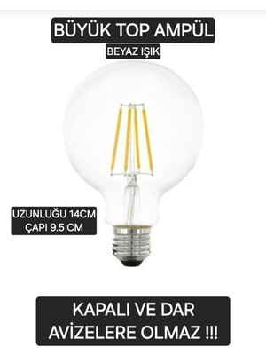 Mikasso 6500K Beyaz LED Rustik Dekoratif Ampul Vintage Aydınlatma G95 Beyaz Beyaz