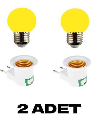 Mikasso Anahtarlı Fişli Duy 1 W Sarı Renkli E27 Duy LED Ampul 2 Adet