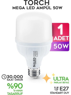 Mikasso 50W Torch Ultra Güçlü LED Ampül 1 Adet Tasarruflu Ultra Parlak 6500K Beyaz Işık Büyük Ampül E27