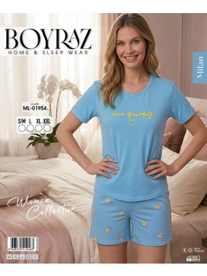Amora Fancy Clothing Boyraz ML-01954 Kadın Milan Kısa Kol Şortlu Takım