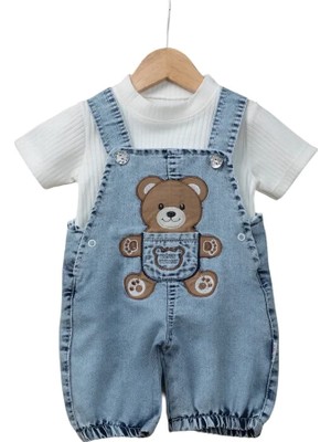 My Koala Erkek Bebek Ayıcıklı Kot Salopet Takım %100 Pamuk Yazlık Şık Rahat 2’li Takım 9-18 Ay