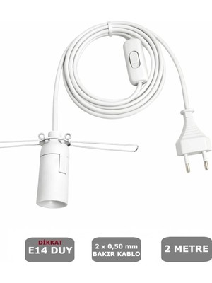 Mikasso E14 Duylu 2 Metre Arapuarlı, Tuz Lambası Duyu Yaylı (2x0,50) (Beyaz) 65W