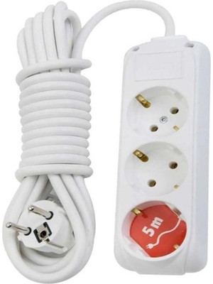 Mikasso 3 Lü 3 Metre Kablolu Topraklı Priz Beyaz