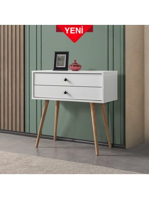 EVMO Home Vita 5201 ( AHŞAP AYAKLI ) Dresuar , 2 Çekmeceli , Şifonyer , Antre , Beyaz