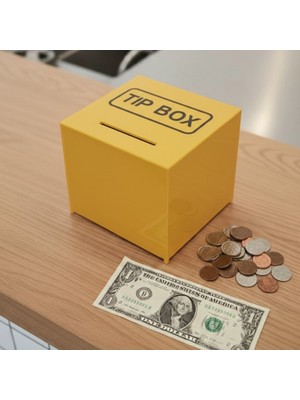Soylu Pleksi Kilitli Pleksi Masa Üstü Tip Box Bahşiş Kutusu Sarı 14X14XH13 cm