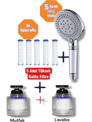 Truva 2 Adet Kireç Önleyici Musluk Ucu Filtresi ve 1 Adet 5 Yedek Filtreli Su Tasarruflu Duş Başlığı
