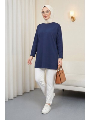 Moda Morfo Eteği Kalp Detaylı Yırtmaçlı Salaş Penye Tunik -Laci