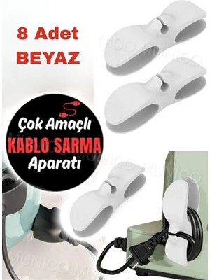 Mikasso Beyaz 8 Adet Kablo Düzenleme Sarma Aparatı Airfryer Mutfak Banyo Tezgah Organizer