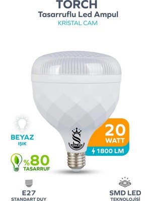 Mikasso 20W Tasarruflu E27 Beyaz Renk Torch LED Ampul-1-2-4-6-8-10 Adet