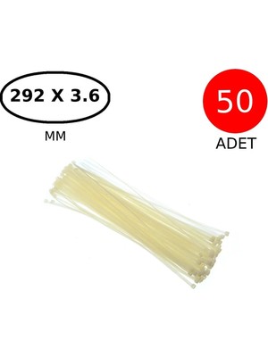 Mikasso Plastik Kablo Bağı Klipsi Cırt Kelepçe 292 mm x 3.6 mm Beyaz 50 Adet