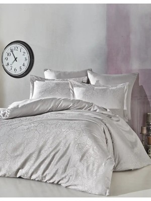 Şaheser Home Collection Jakarlı Saten Çift Kişilik Nev Takımı Lucio A.gri