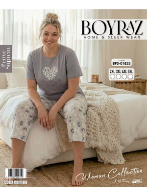 Amora Fancy Clothing Boyraz BPS-01825 Kadın Battal Kısa Kol Kapri Takım