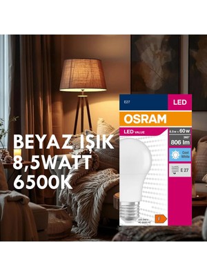 Mikasso 4 Adet LED Value Tasarruflu 8,5 Watt 6500K Beyaz Işık LED Ampul