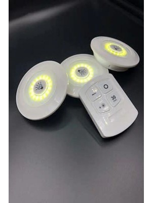 Mikasso Uzaktan Kumandalı Kablosuz 3'lü LED Spot Lambalar 3 Led+1 Kumanda Beyaz