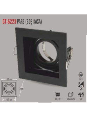 Mikasso CT-5223 Pars Kare Siyah Spot(Boş Kasa)